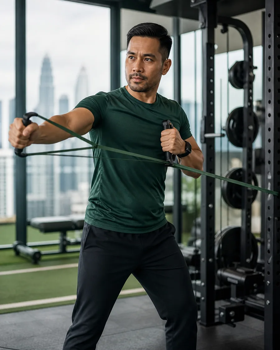 Malay man following a fitness routine